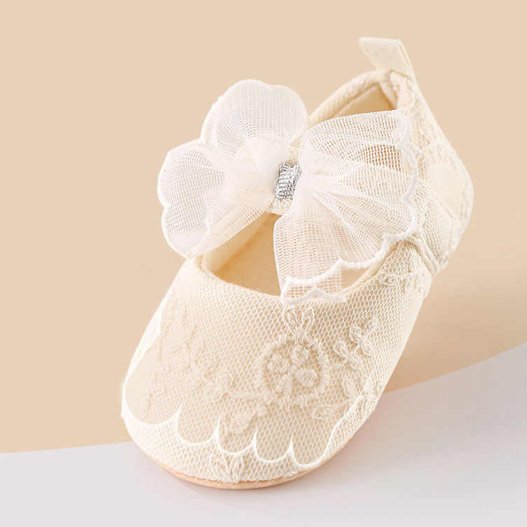 Solid Color Bow Lace Soft Sole Walking Baby Shoes