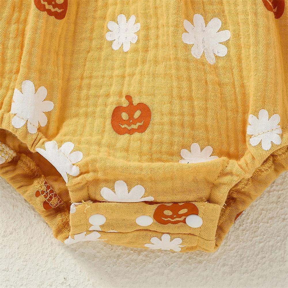 2PCS Pumpkin and Floral Print Long Sleeve Baby Romper