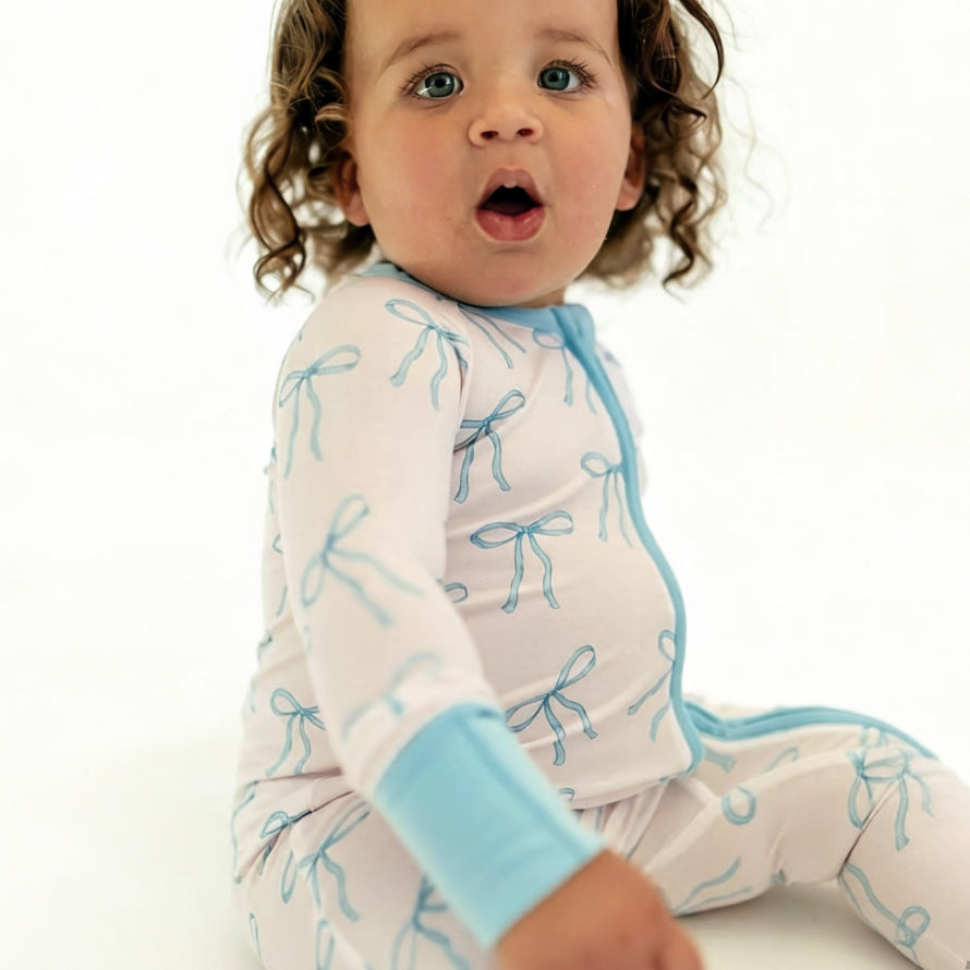 Exquisite Bow Print Long Sleeve Zipper Baby Jumpsuit