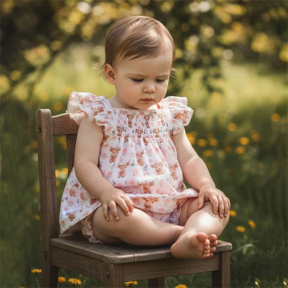 2PCS Cute Cattle and Floral Print Sleeveless Baby Set