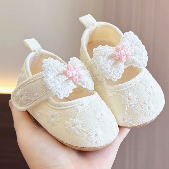 Sweet Bow Floral Lace Decor Soft Sole Baby Shoes