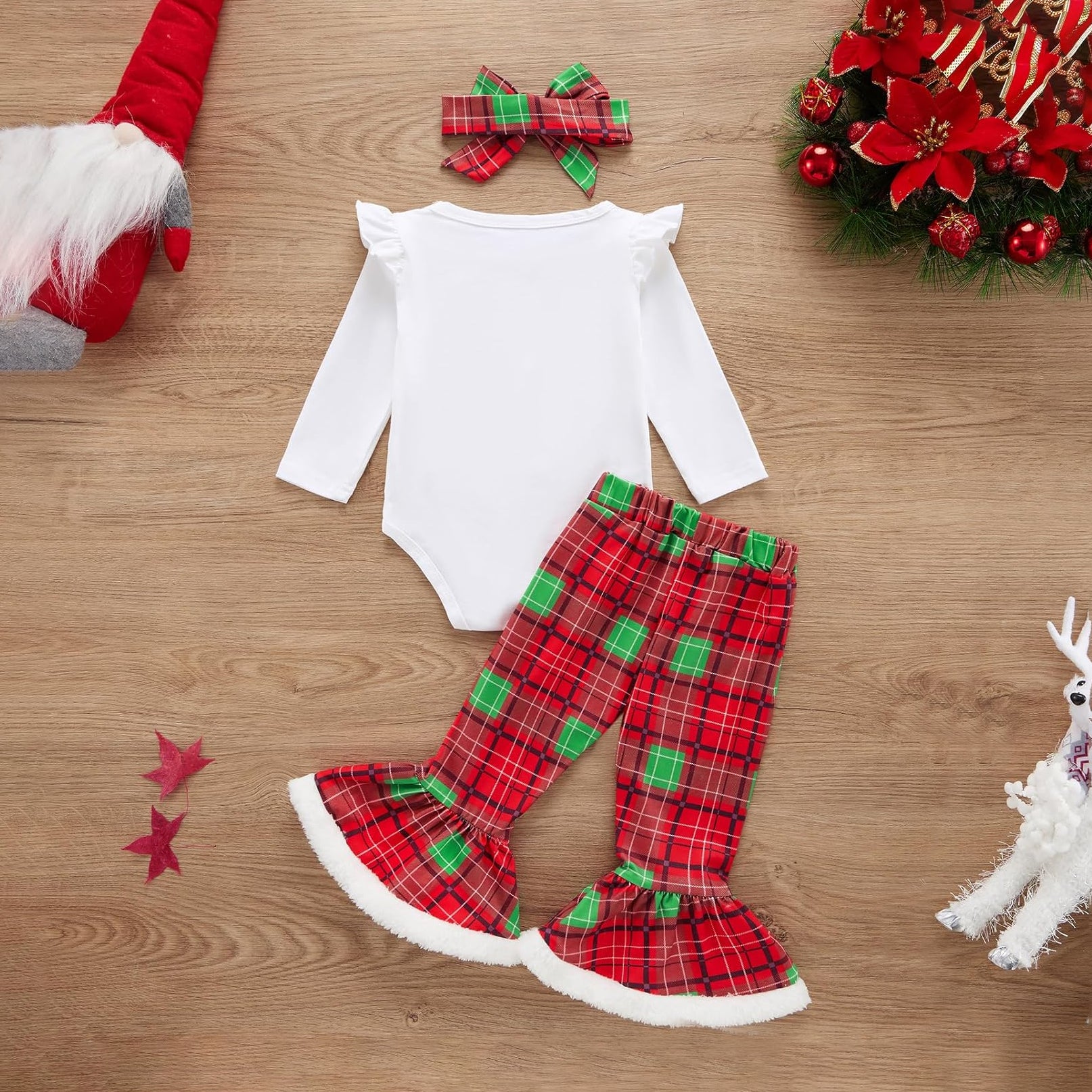 3PCS The Baby Who Stole Christmas Letter Print Plaid Baby Set