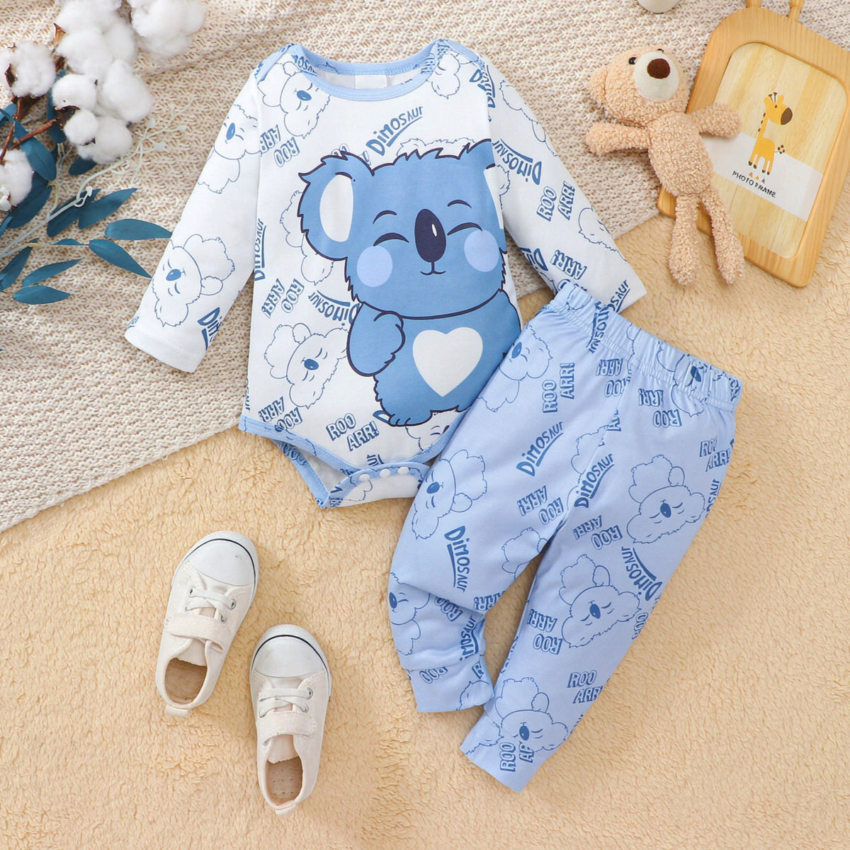 2PCS Lovely Letter and Koala Printed Long Sleeve Baby Boy Set