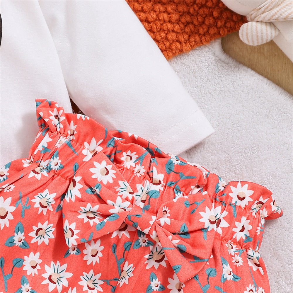 3PCS Fashion Floral Heart Print Long Sleeve Baby Set