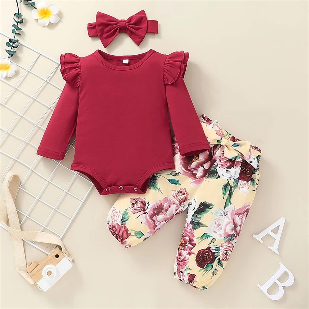 3PCS Comfy Floral Print Long Sleeve Baby Set
