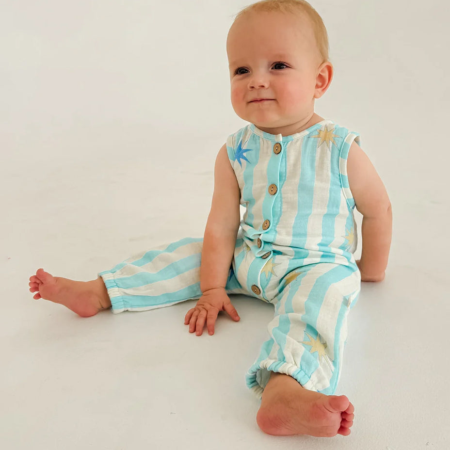 Lovely Stars & Stripe Print Sleeveless Baby Jumpsuit