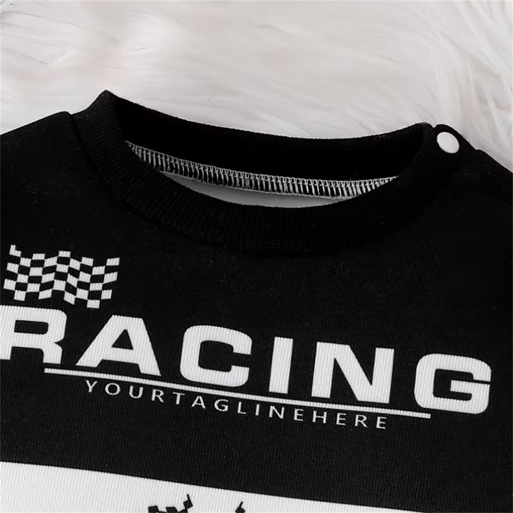 Cool Motorcycle Racing Print Long Sleeve Baby Jumpsuit