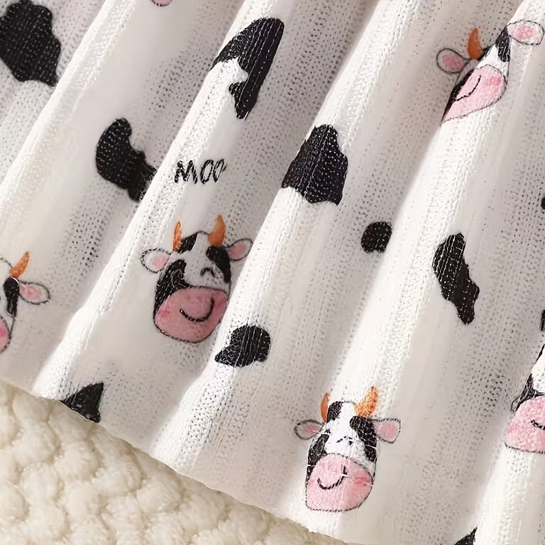 2PCS Sweet Moo Letter Cow Printed Long Sleeve Baby Girl Set