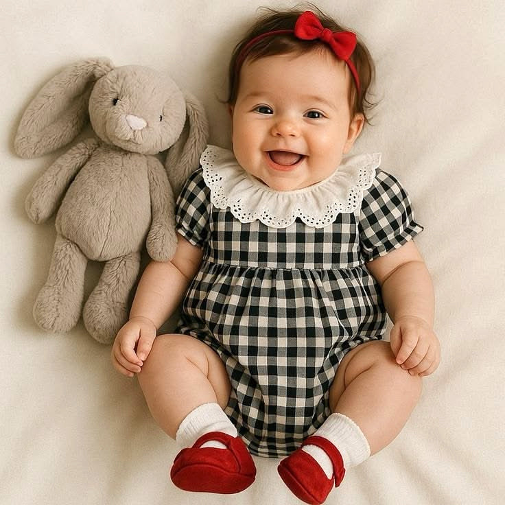 Graceful Plaid Print Short Sleeve Baby Romper