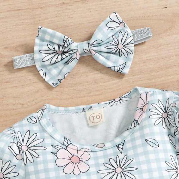 2PCS Plaid Floral Printed Baby Romper