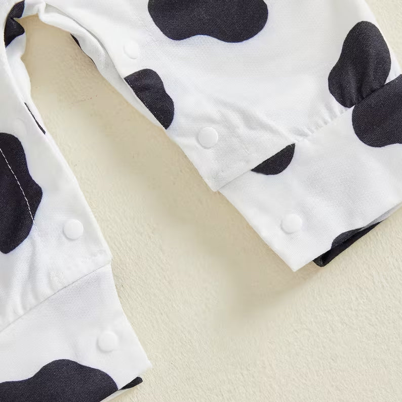 3PCS Cute Cow Applique Stripe Print Long Sleeve Overalls Baby Set