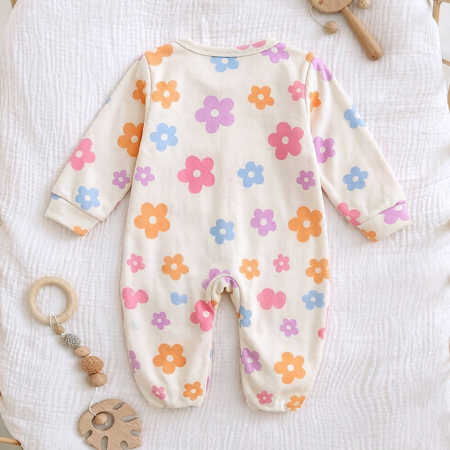 2PCS Graceful Floral Print Long Sleeve Zipper Baby Jumpsuit
