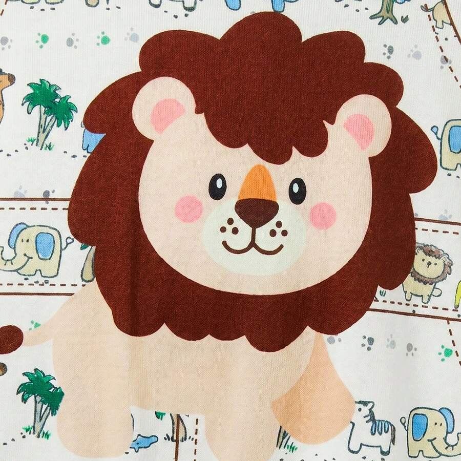 Adorable Lion & Safari Animal Print Short Sleeve Baby Jumpsuit