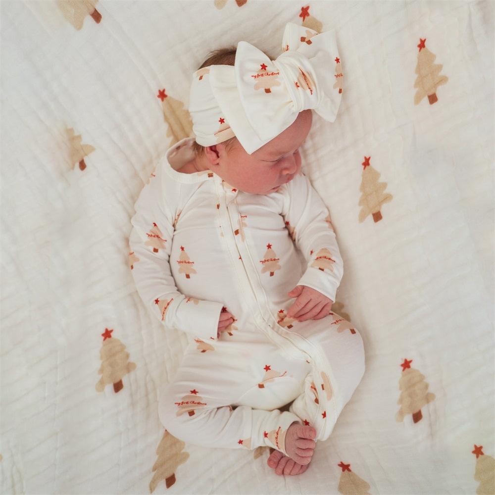 2PCS My First Christmas Letter Print Long Sleeve Baby Jumpsuit