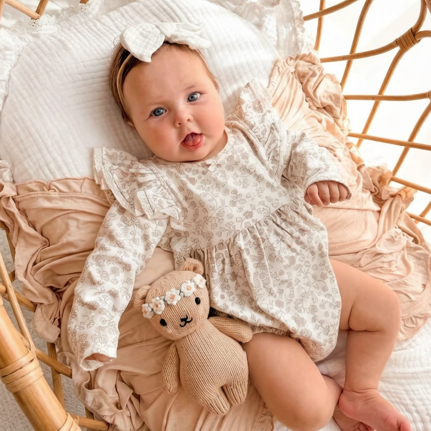 Charming Floral Print Long Sleeve Baby Romper