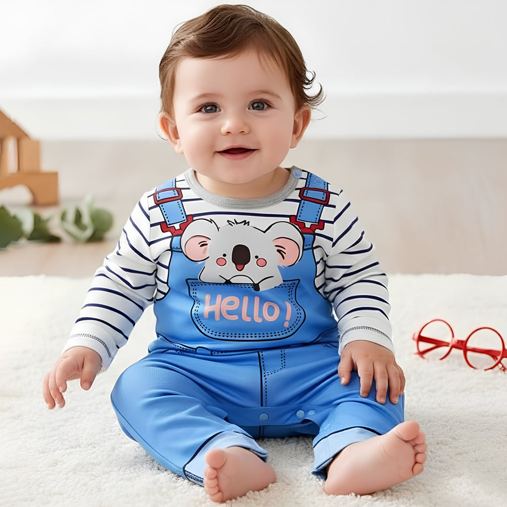 Cute Koala Print Striped Long Sleeve Baby Jumpsuit