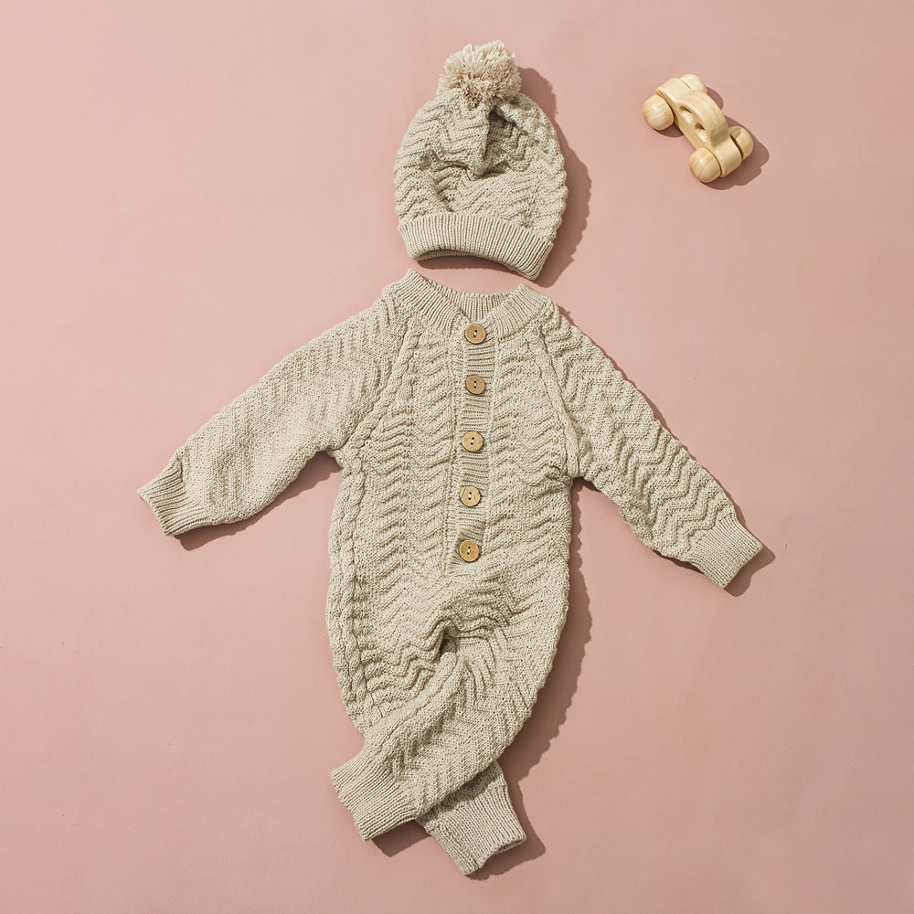 2PCS Comfy Solid Color Knit Long Sleeve Baby Jumpsuit