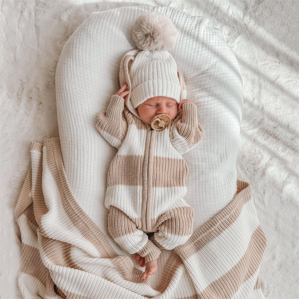 Chunky Knit Hooded Long Sleeve Baby Jumpsuit