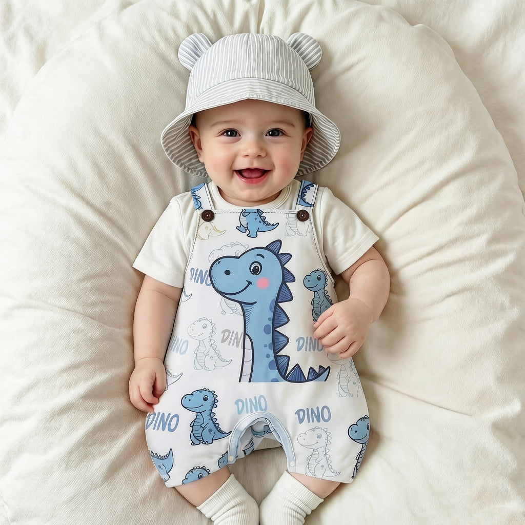 Adorable Dinosaur Print Short Sleeve Baby Jumpsuit