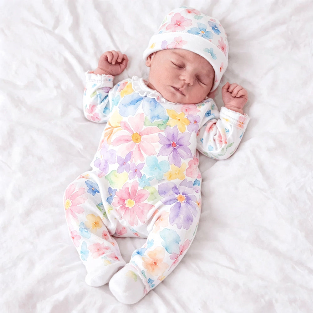 2PCS Multicolor Floral Print Long Sleeve Baby Jumpsuit