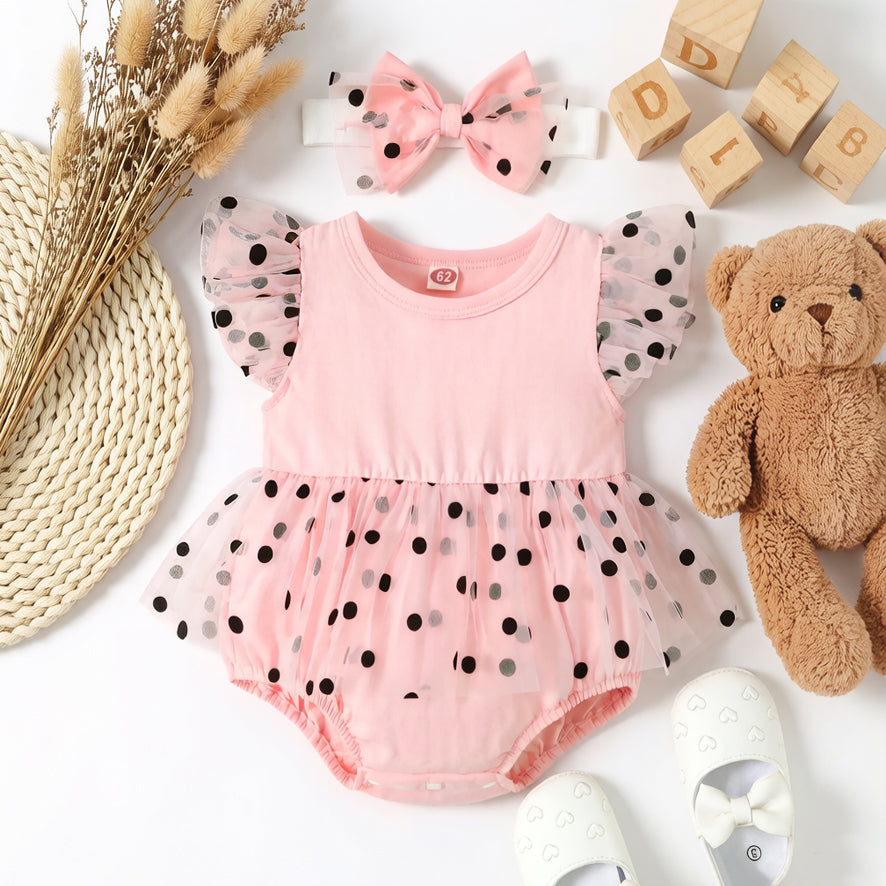 2PCS Gorgeous Polka Dots Printed Baby Romper