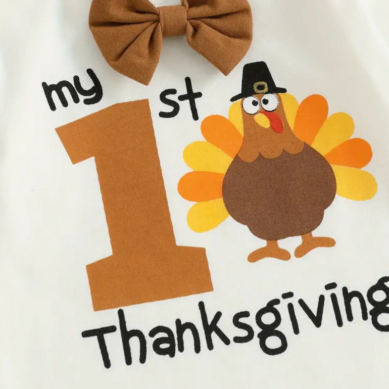 3PCS Cute My 1st Thanksgiving Letter Turkey Printed Baby Set