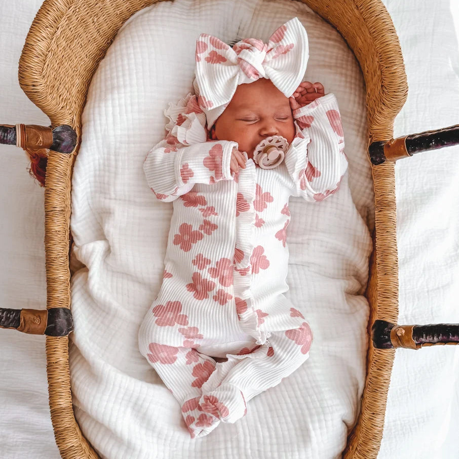 Charming Baby Girl Floral Print Ruffle Long Sleeve Zipper Jumpsuit