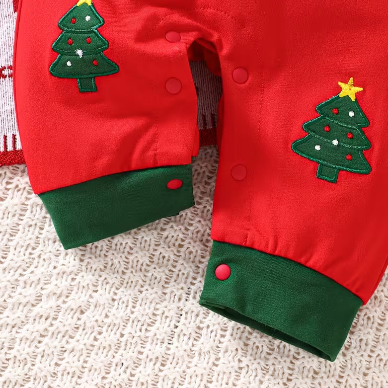 2PCS Cute Santa Applique Stripe Print Baby Christmas Jumpsuit