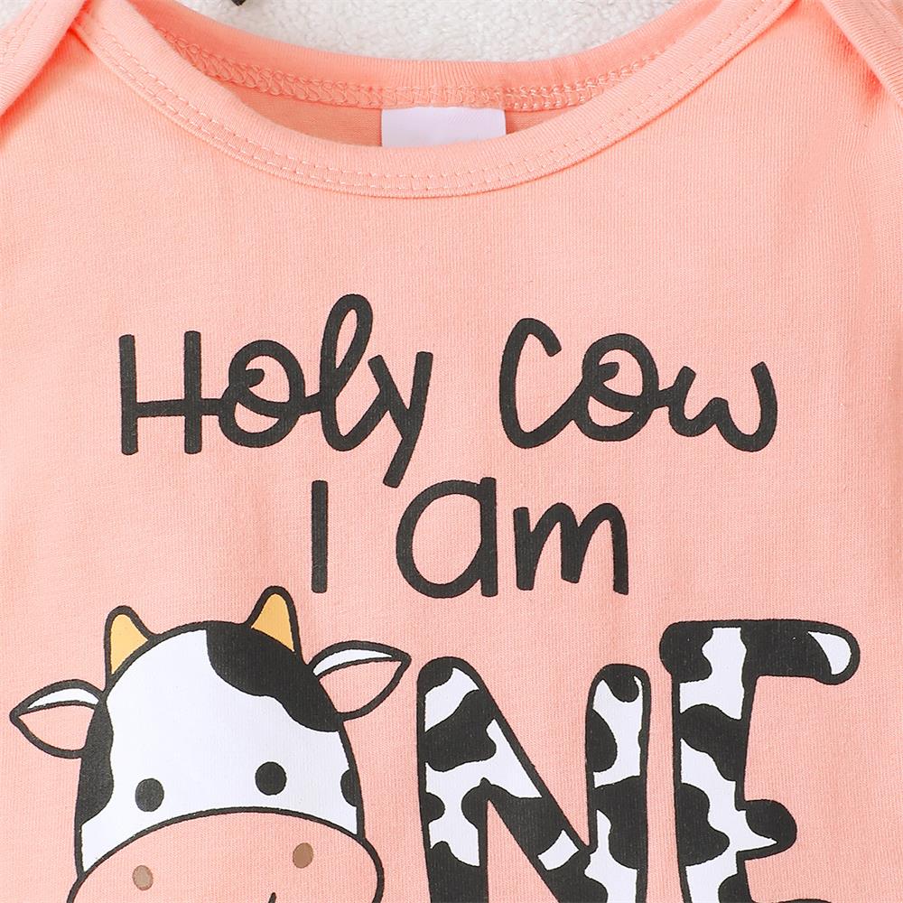 3PCS Holy Cow I Am One Letter Print Long Sleeve Baby Set