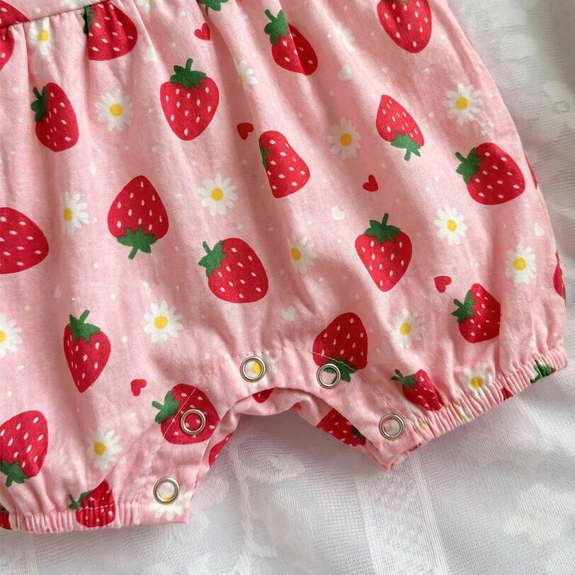 Elegant Strawberry Print Short Sleeve Baby Jumpsuit