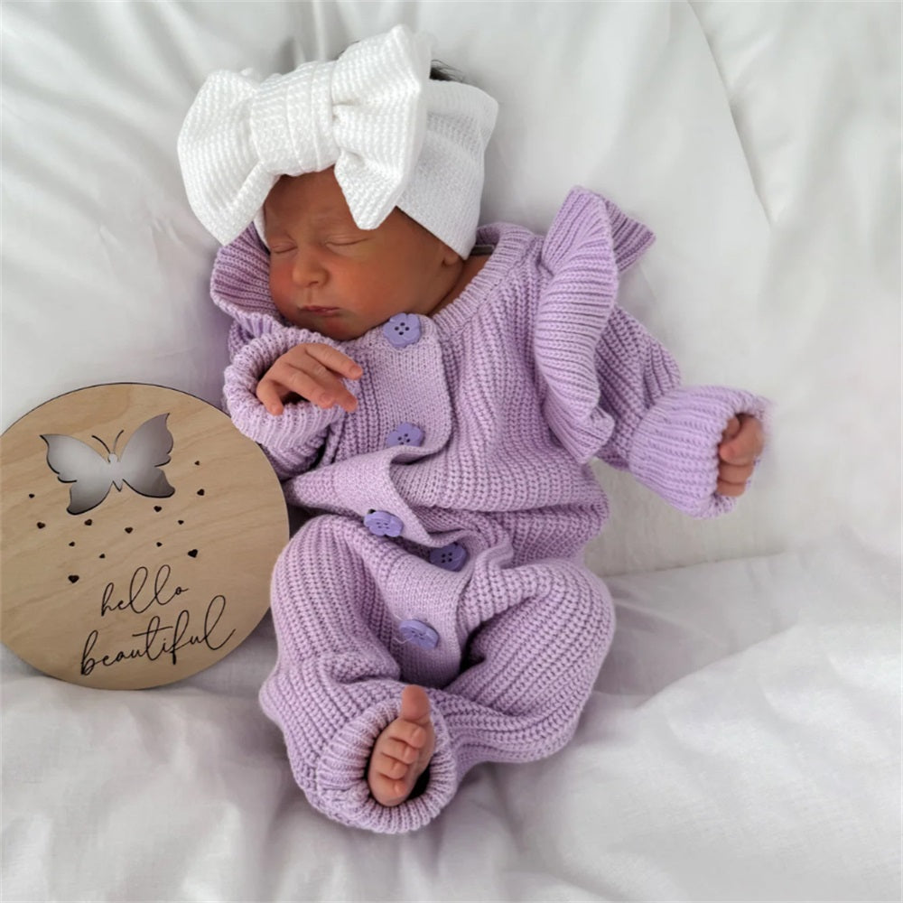 Comfy Solid Color Ribbed Knit Long Sleeve Baby Jumpsuit