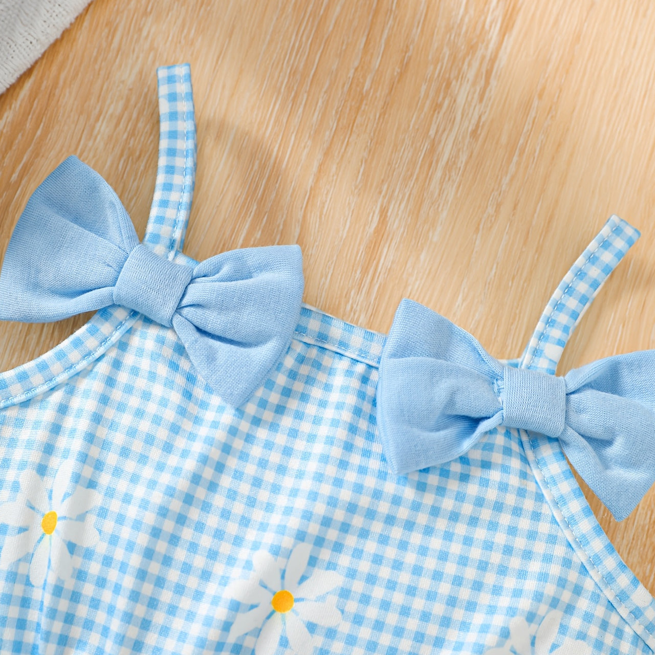 2PCS Chic Daisy & Plaid Print Sleeveless Baby Romper With Hat