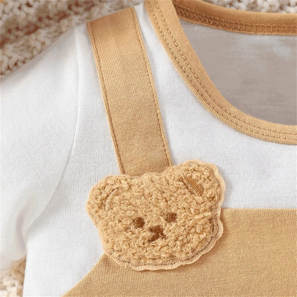 2PCS Casual Cute Bear Printed Short Sleeve Baby Jumpsuit