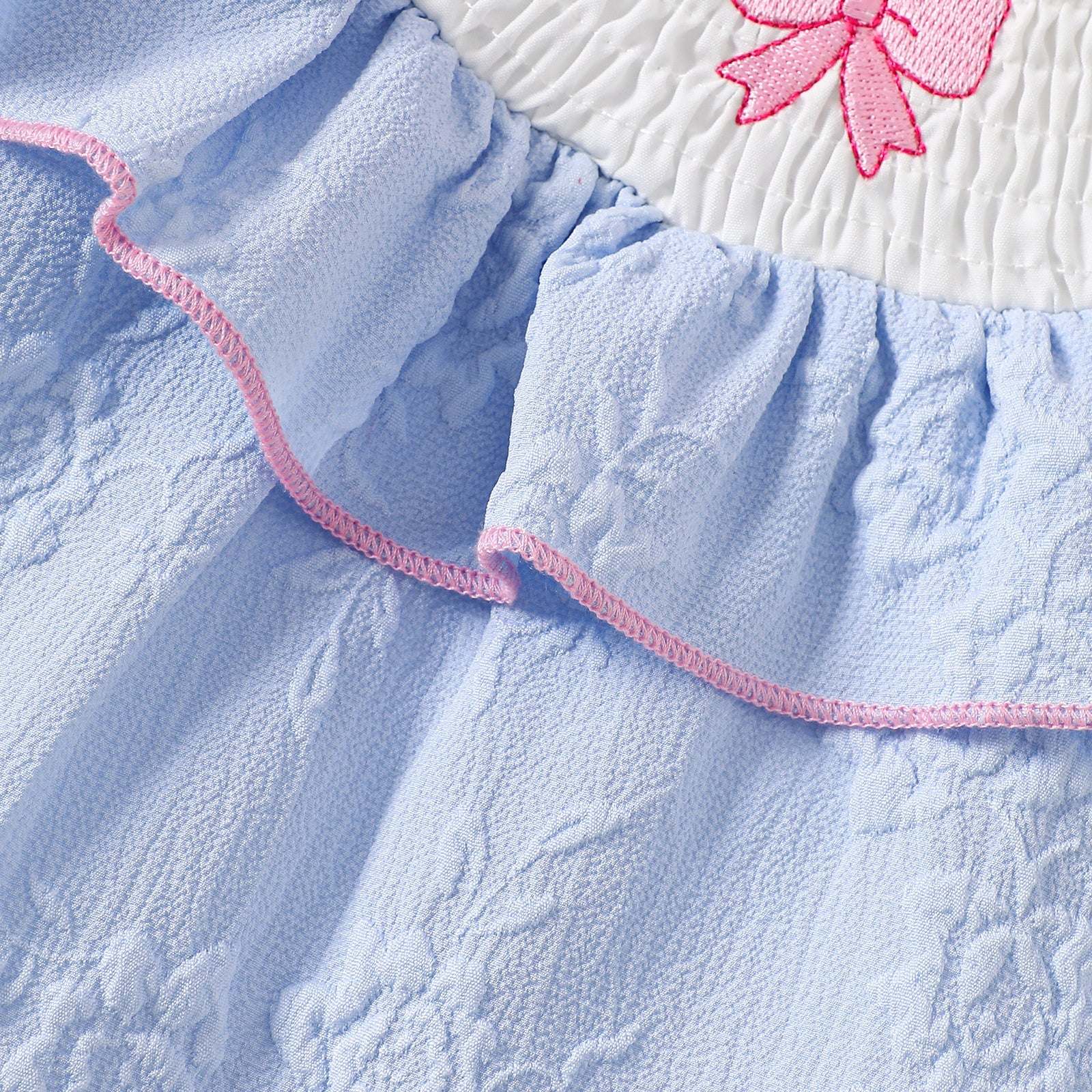 Sweet Floral Bow Embroidery Short Sleeve Baby Romper