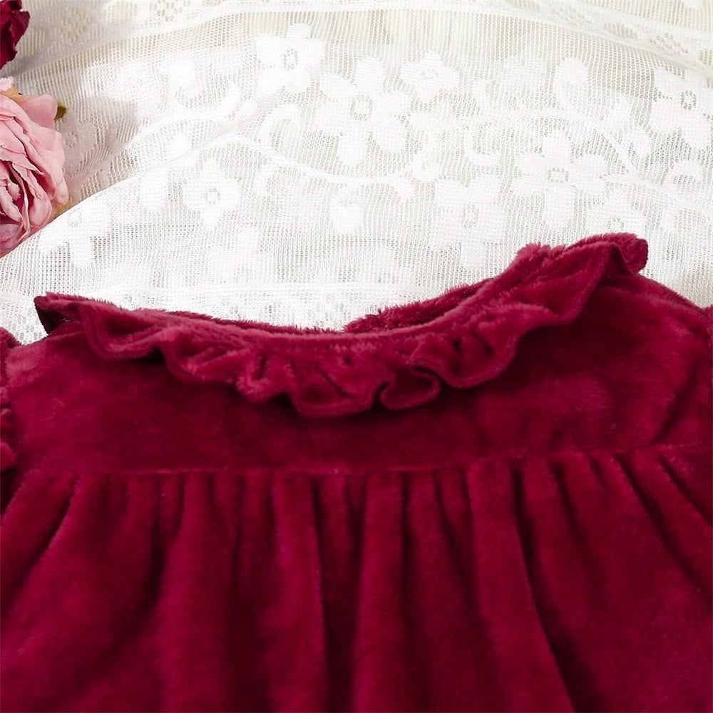 Adorable Solid Color Velvet Long Sleeve Baby Jumpsuit