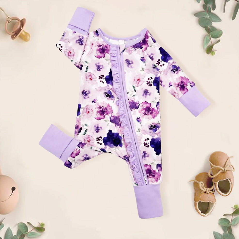 Exquisite Floral Printed Zipper Bamboo Viscose Baby Jumpsuit