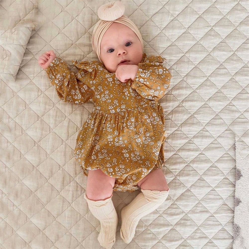 Stylish Allover Floral Print Long Sleeve Baby Romper