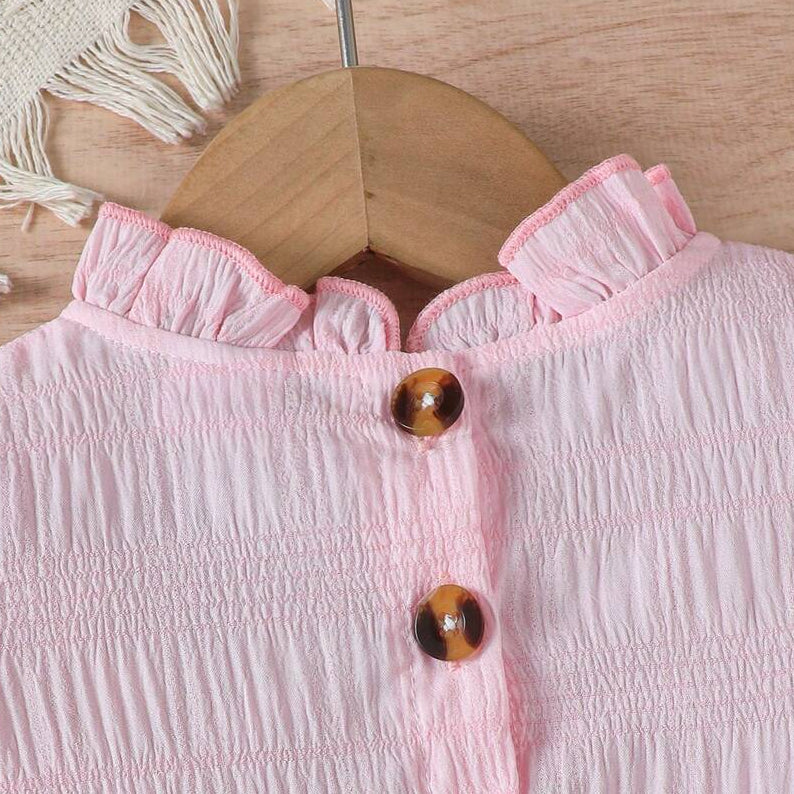 3PCS Chic Color Blocking Denim Flounce Sleeve Baby Set