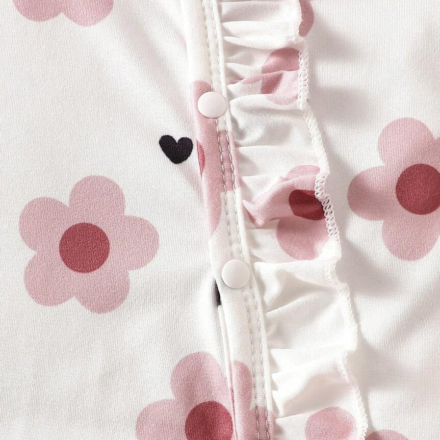 2PCS Elegant Floral Print Long Sleeve Ruffle Baby Jumpsuit