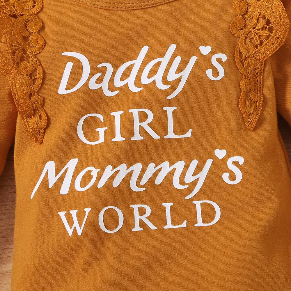 3PCS Daddy's Girl Mommy's World Letter Floral Printed Baby Set