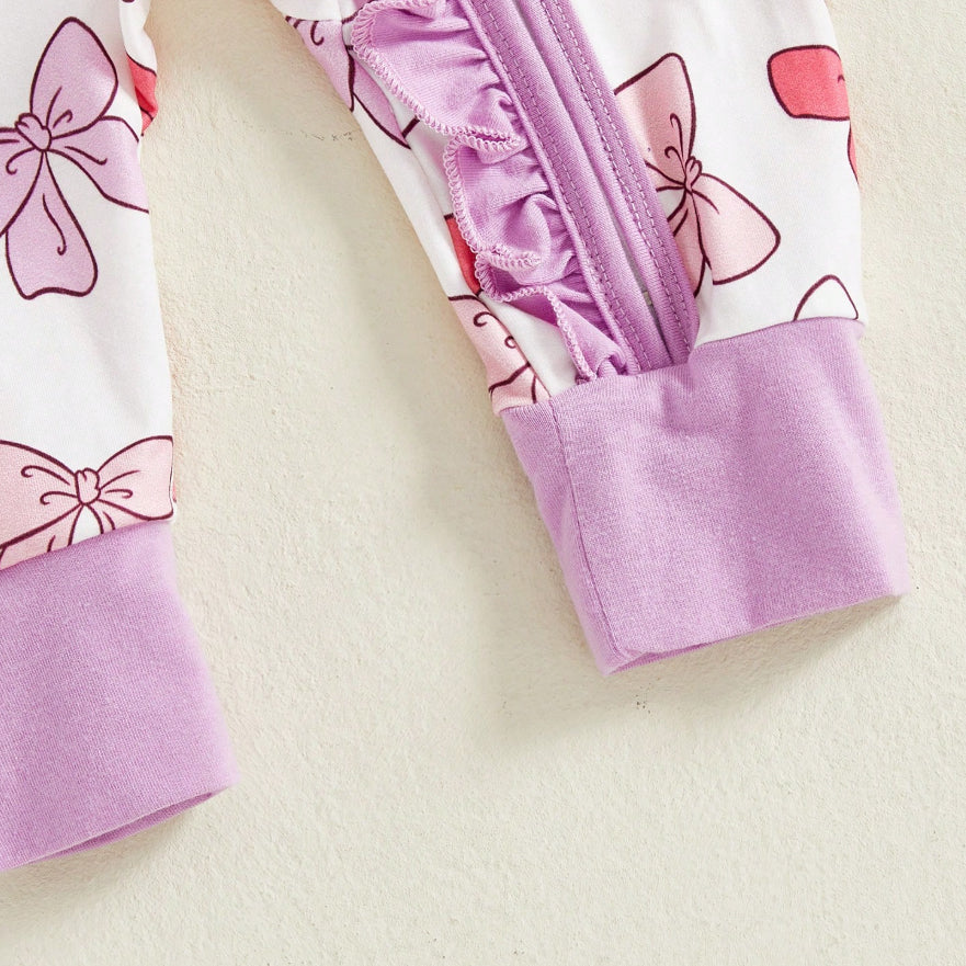 2PCS Elegant Bow Printed Zipper Baby Girl Jumpsuit