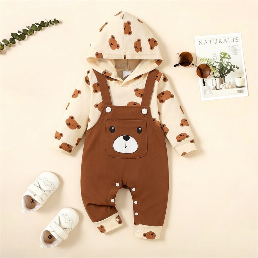 Cute Bear Print Long Sleeve Hoodie Baby Jumpsuit