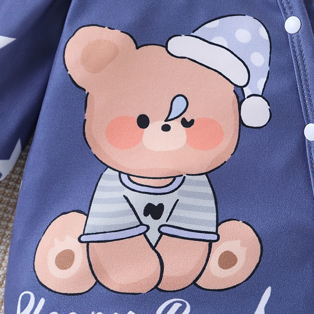 2PCS Casual Sleepy Bear Letter Star Printed Long Sleeve Baby Jumpsuit