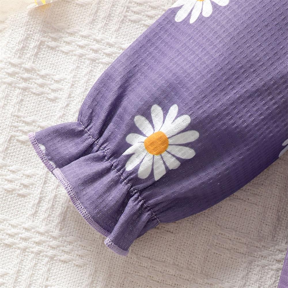2PCS Stylish Daisy Print Long Sleeve Baby Romper