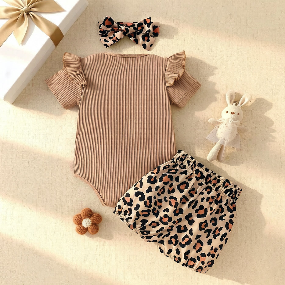 3PCS Mommy's Little Girl Letter Leopard Print Baby Set
