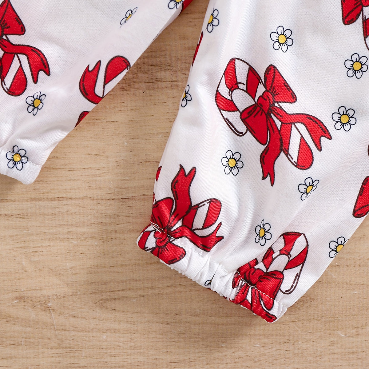 3PCS Lovely Candy Cane and Bow Print Long Sleeve Baby Set
