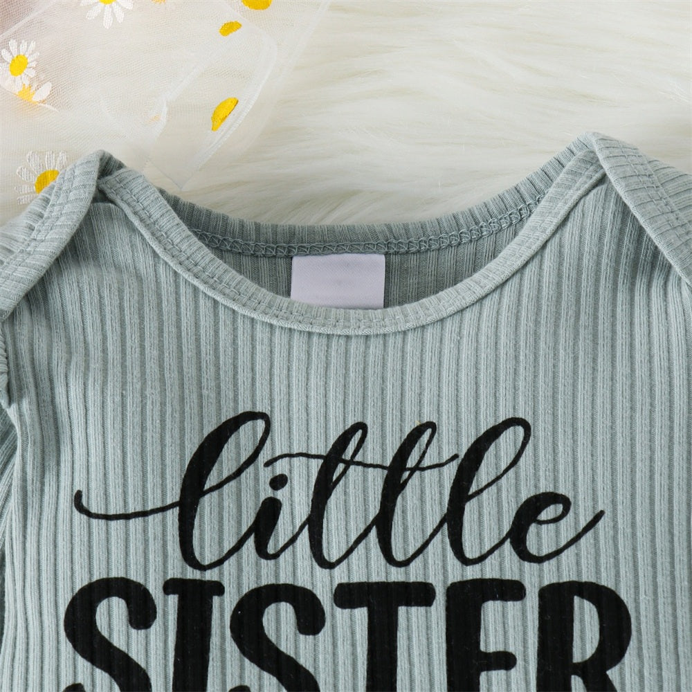 3PCS Pretty Little Sister Letter Daisy Print Baby Set