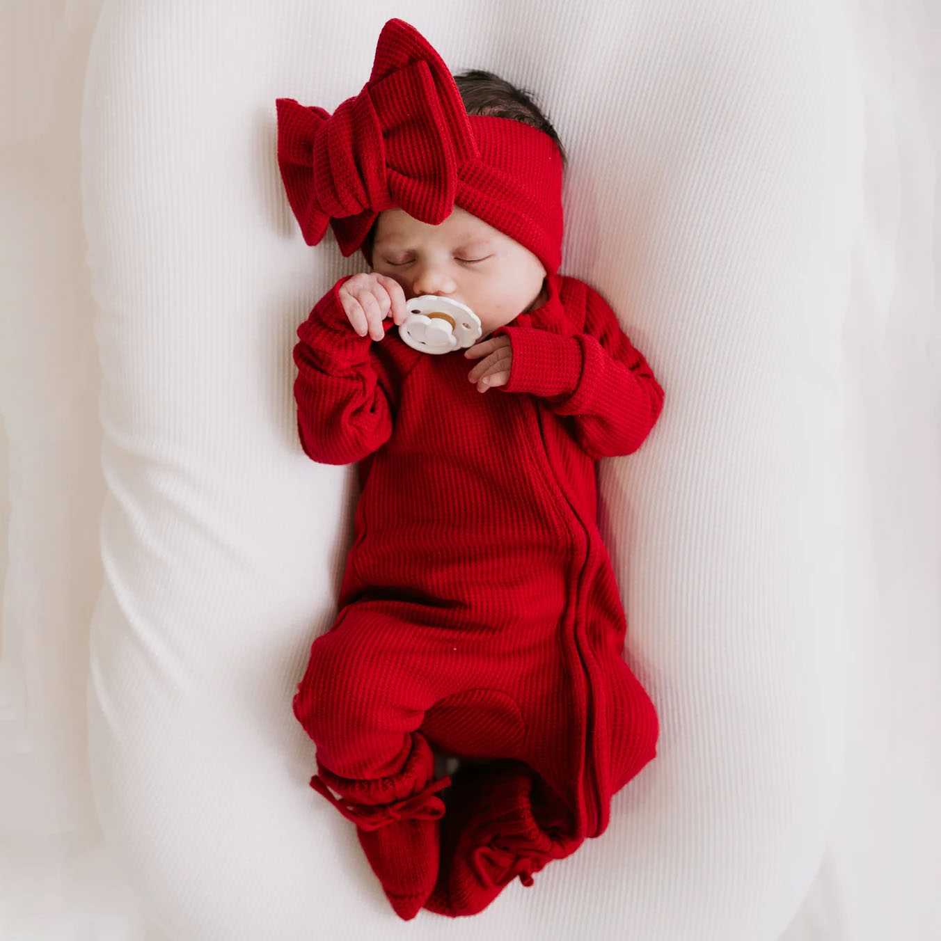 2PCS Christmas Solid Color Long Sleeve Zipper Baby Jumpsuit