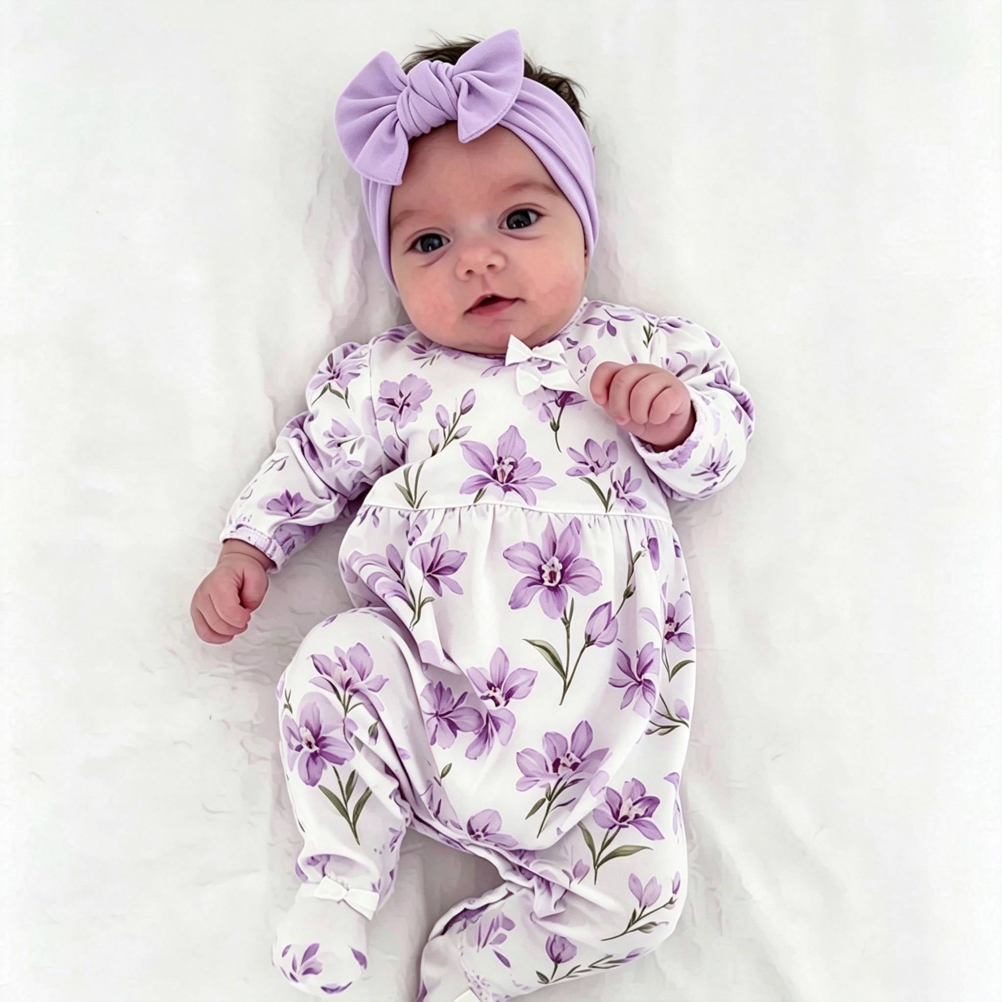 Grace Floral Printed Long Sleeve Baby Jumpsuit