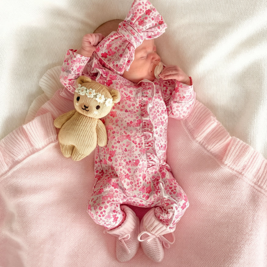 Charming Floral Print Ruffle Zipper Baby Jumpsuit
